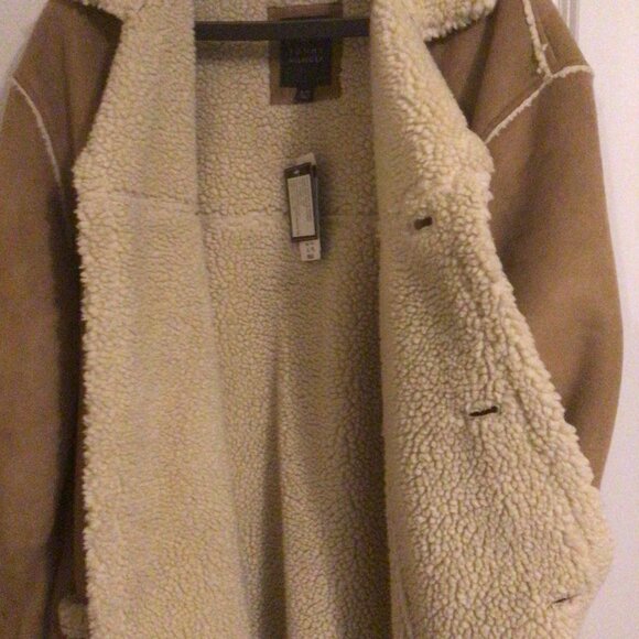Tommy Hilfiger Faux Suede Men'ts Winter Jacket Sherpa Lining Tan US XL New - Picture 2 of 7